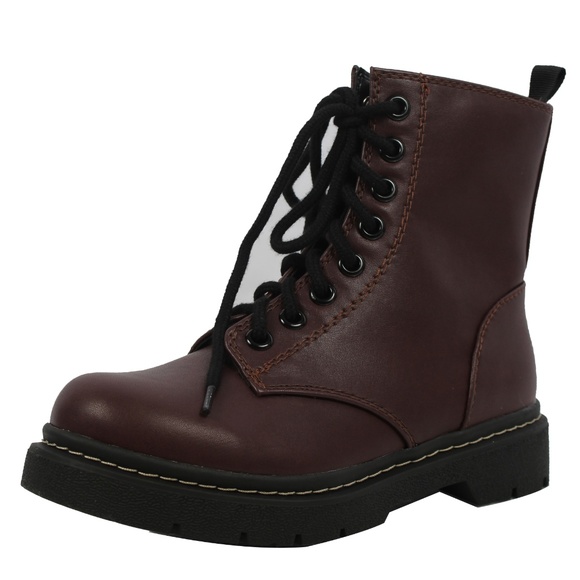 Shoes - Size 5.5 Wine Faux Leather Lace Up Lug Sole Milita
